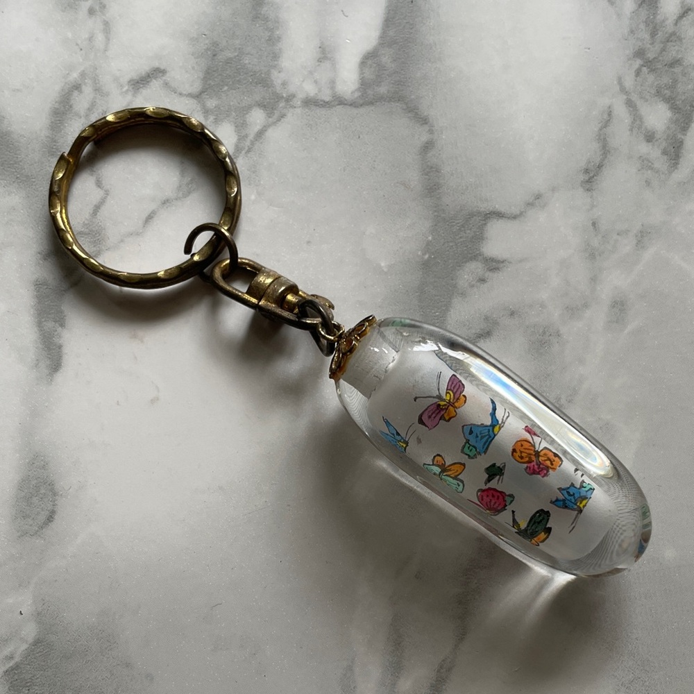 Vintage Chinese Reverse Hand Painted butterfly keychain - as is